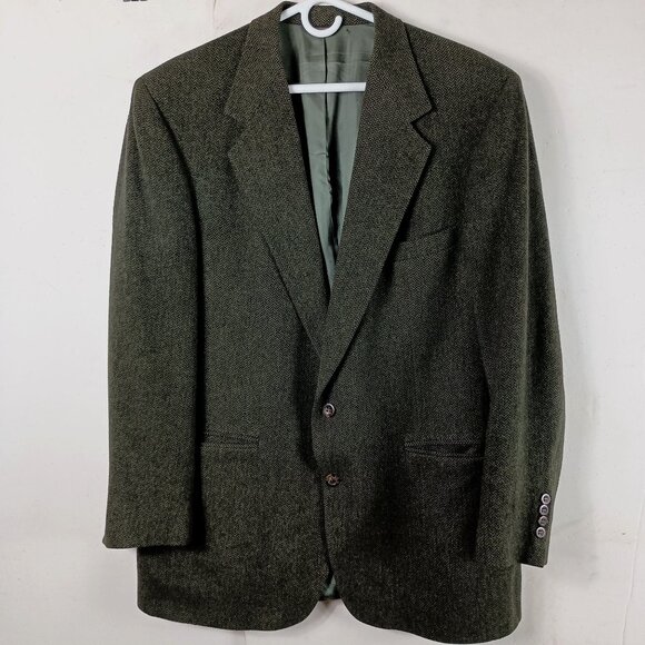 Camel Hair Herringbone Sport Coat Mens 46R Forest Green Academia Preppy Ivy - Picture 1 of 12